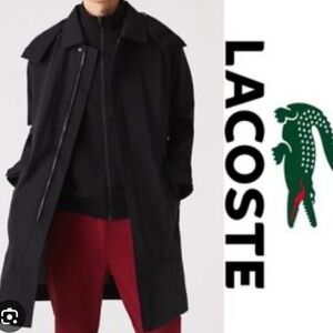 New-LACOSTE DETACHABLE HOOD KNEE-LENGTH WATER-RESISTANT COAT